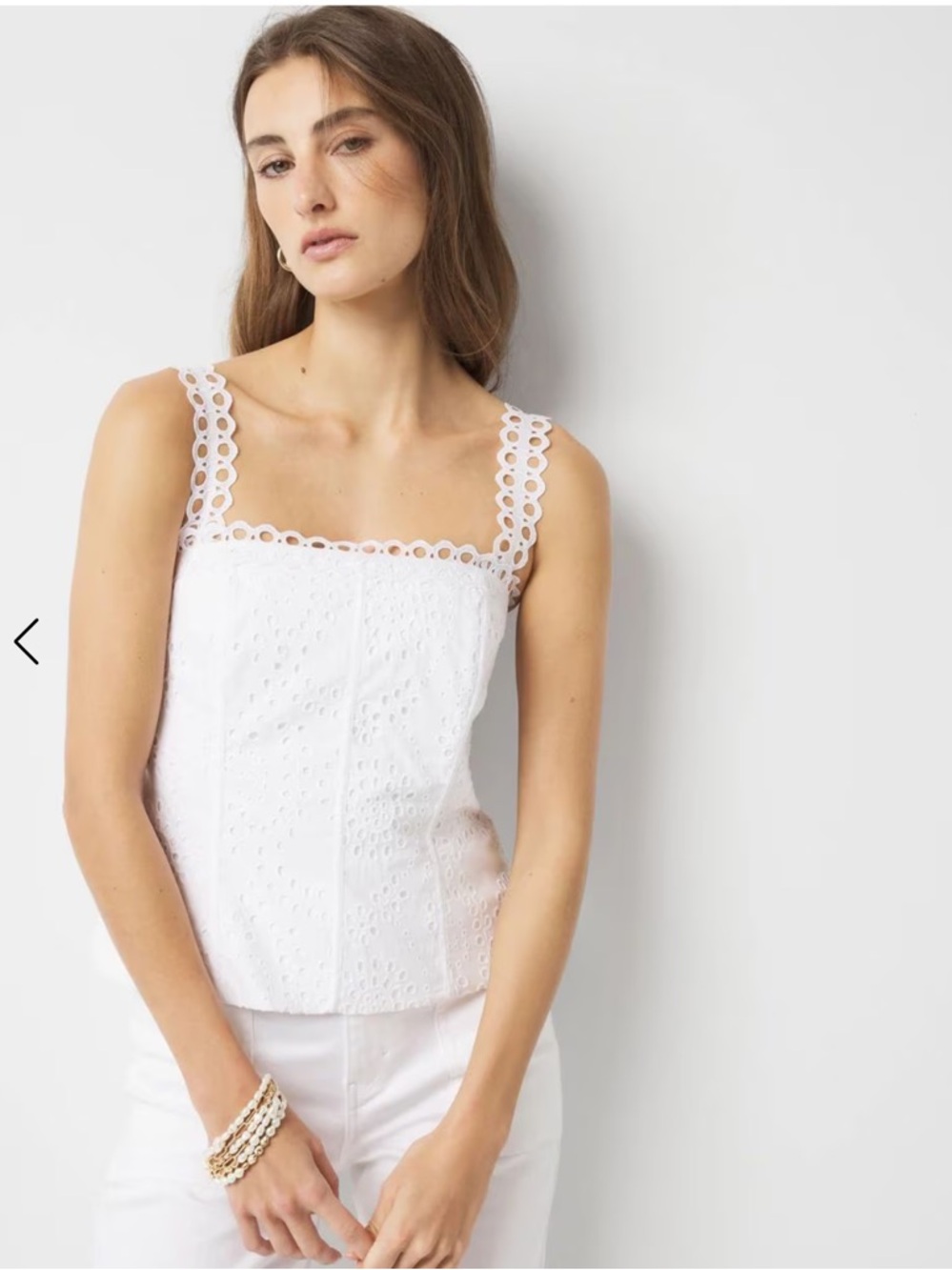 White House Black Market White Eyelet Square-Strap Camisole